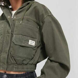 SOLD BDG Jacket S Army Green Hooded Cropped Utility Bomber Urban Cargo